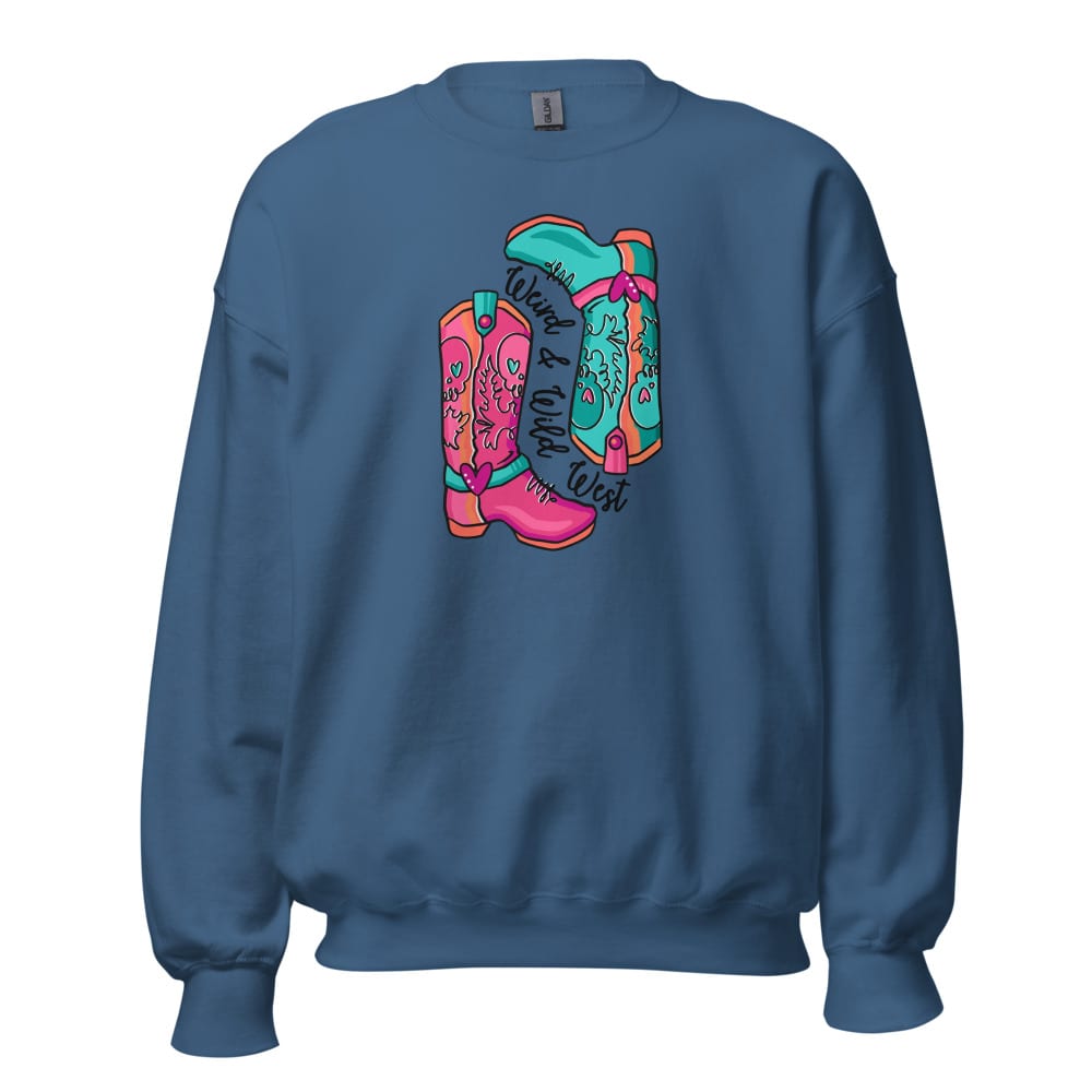 These Boots Are Made For Vibin' Sweatshirt — Indigo Blue, flat front view