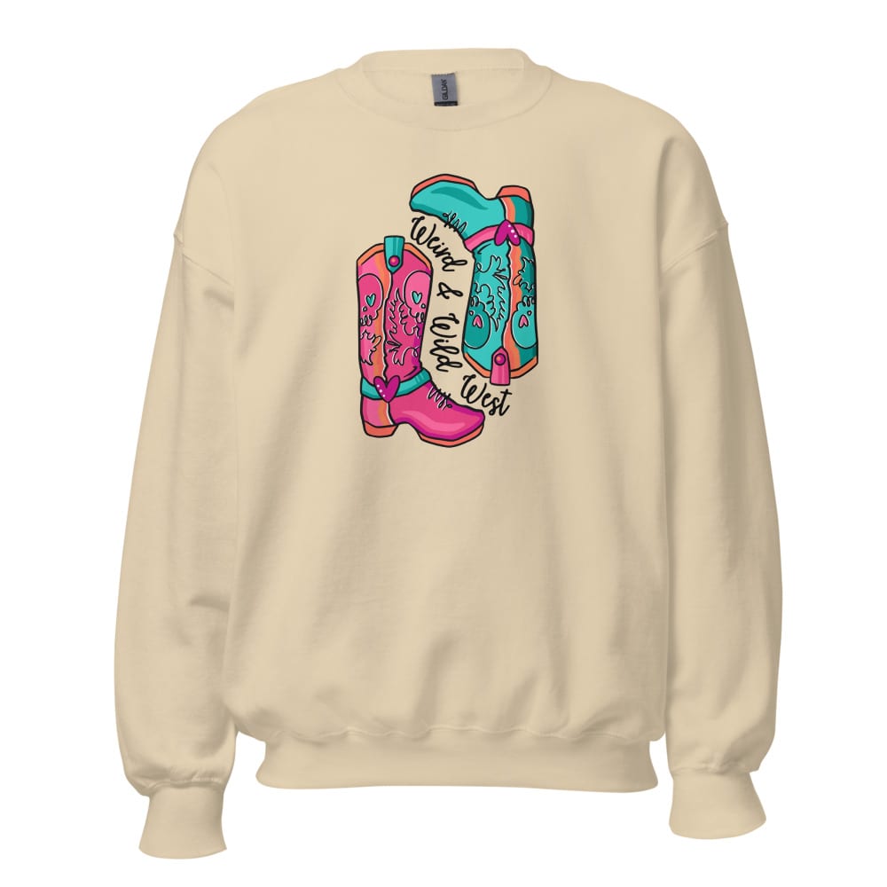 These Boots Are Made For Vibin' Sweatshirt — Sand, flat front view
