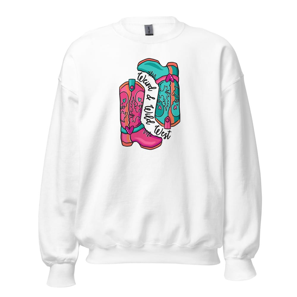 These Boots Are Made For Vibin' Sweatshirt — White, flat front view