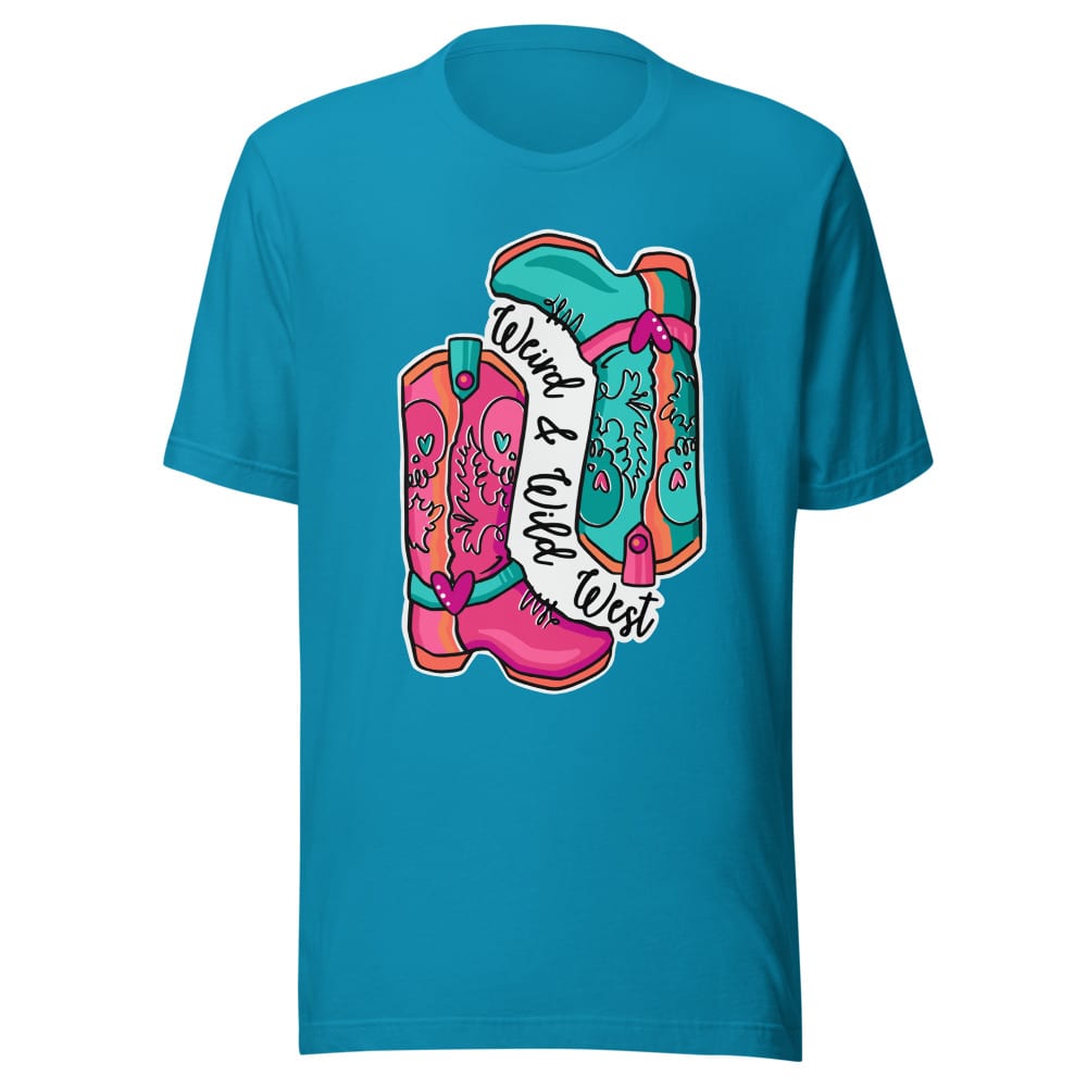 These Boots Are Made For Vibin' T shirt — Aqua, flat front view