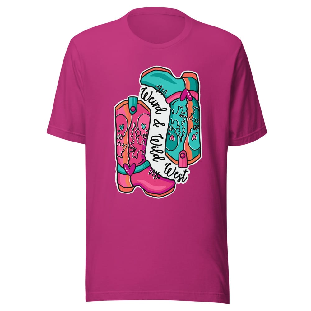 These Boots Are Made For Vibin' T shirt — Berry, flat front view