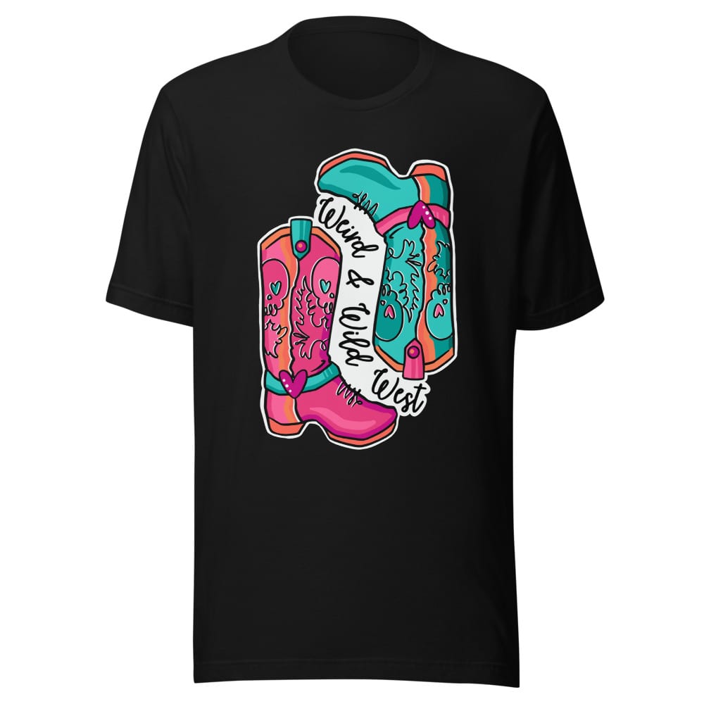 These Boots Are Made For Vibin' T shirt — Black, flat front view