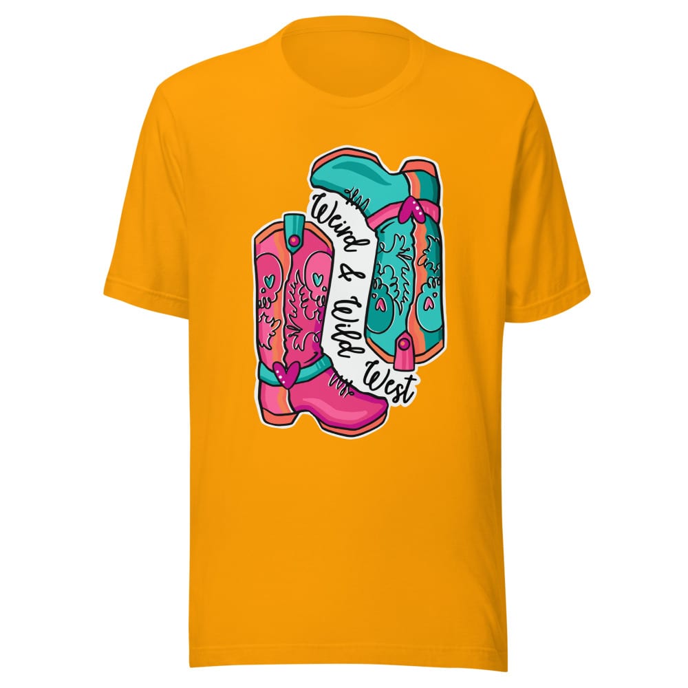 These Boots Are Made For Vibin' T shirt — Gold, flat front view