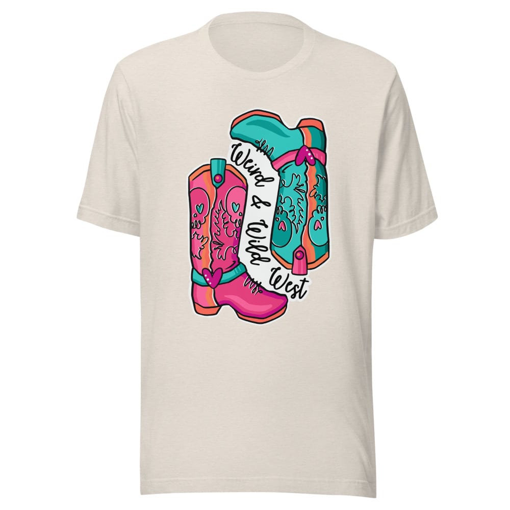 These Boots Are Made For Vibin' T shirt — Heather Dust, flat front view