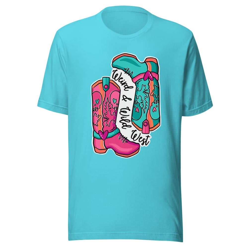 These Boots Are Made For Vibin' T shirt — Turquoise, flat front view