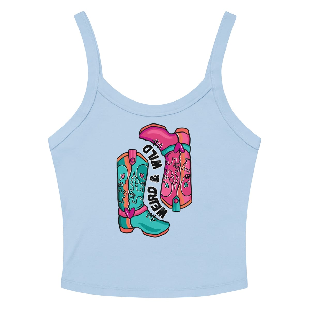 These Boots Are Made For Vibin' Tank Top — Solid Baby Blue Blend, flat front view