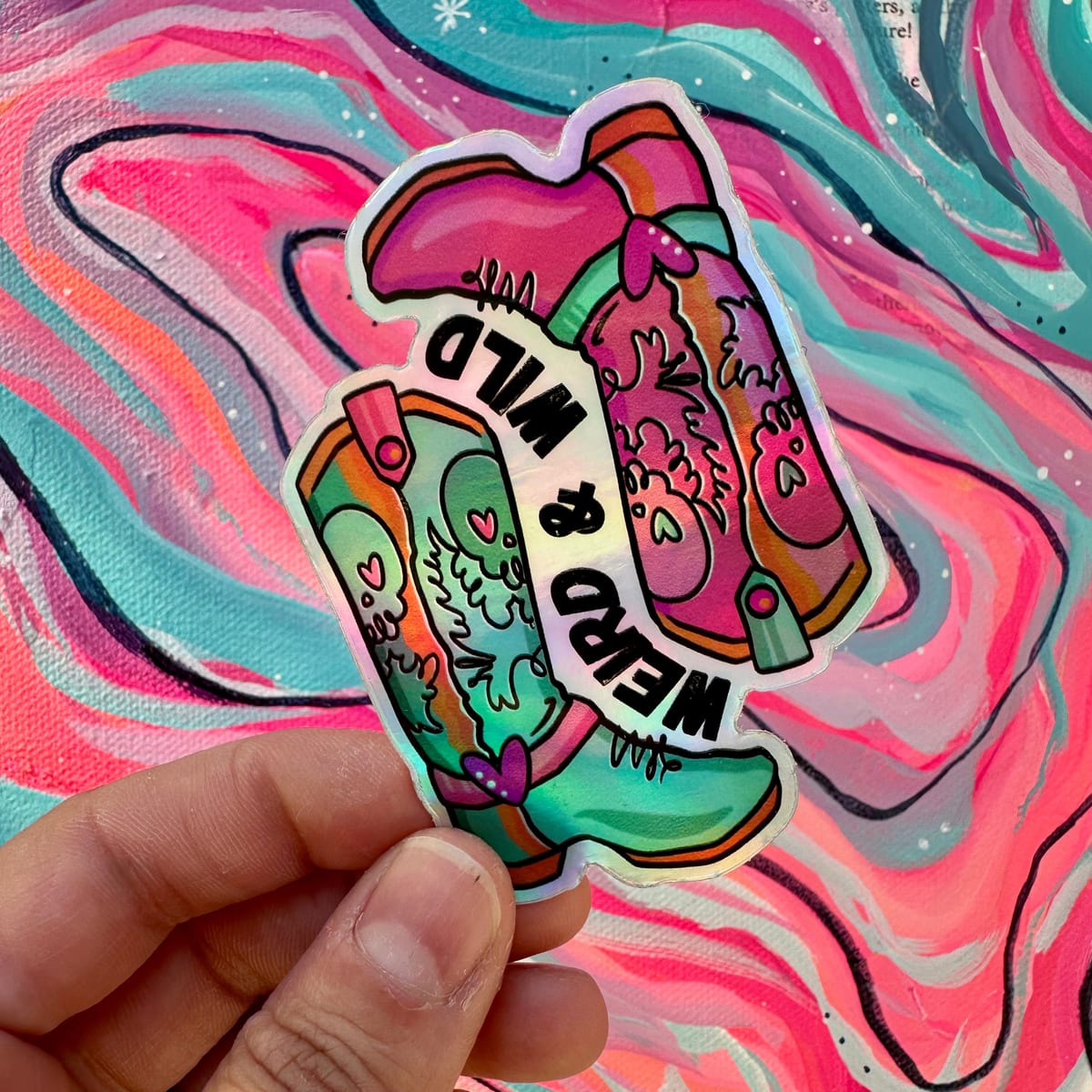 These Boots Are Made For Vibin' — original hand-drawn artwork on These Boots were made for Vibin' Metallic Sticker