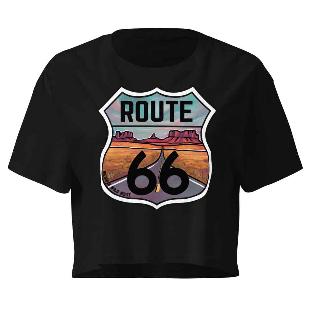 Through the Desert - Crop Top — Black, flat front view