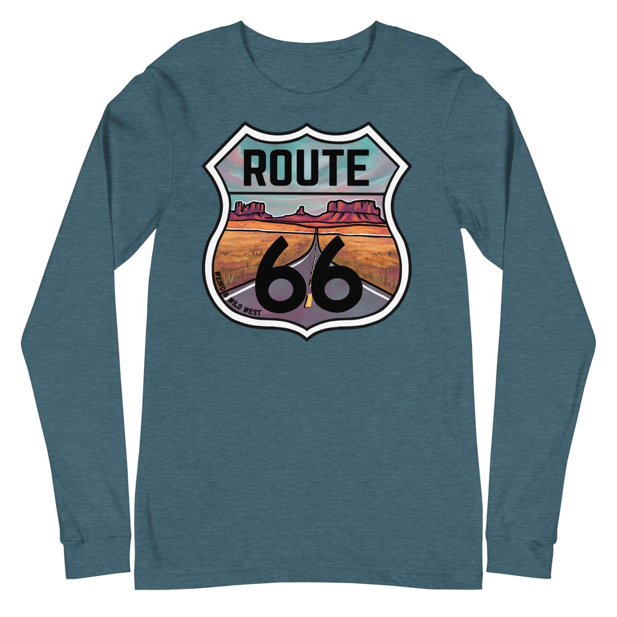 Through the Desert - Long Sleeve Shirt — Heather Deep Teal, flat front view