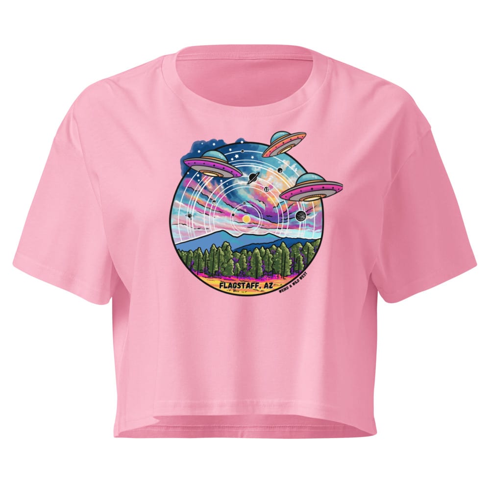 Tourist Season, Right? Crop Top — Bubblegum, flat front view