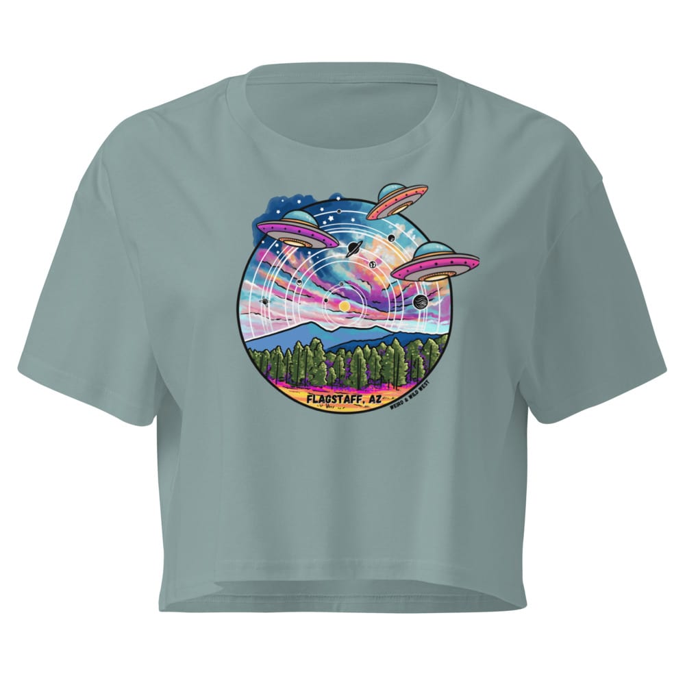 Tourist Season, Right? Crop Top — Mineral, flat front view