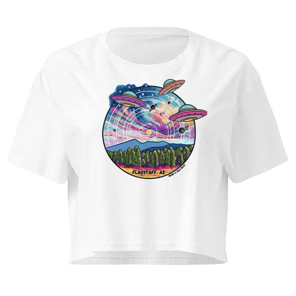 Tourist Season, Right? Crop Top — White, flat front view