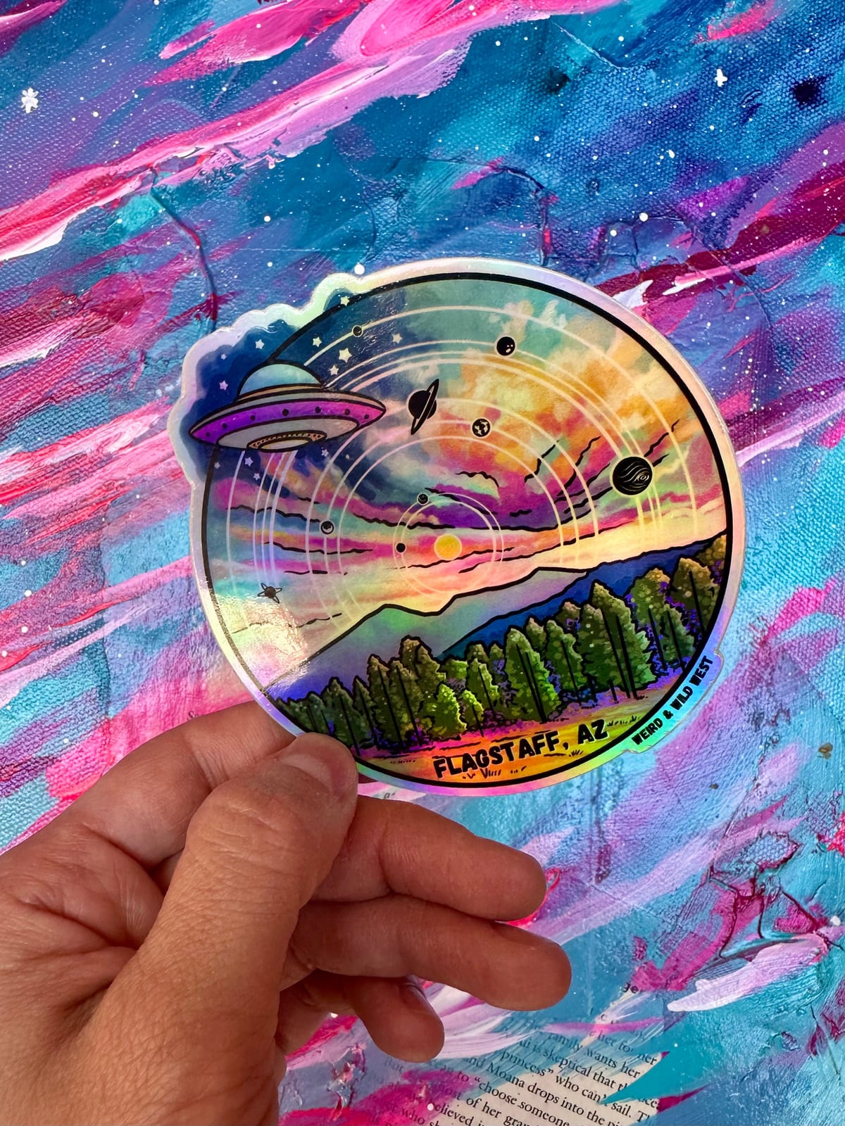 Tourist Season, Right? — original hand-drawn artwork on "Tourist Season Right?" Metallic Sticker