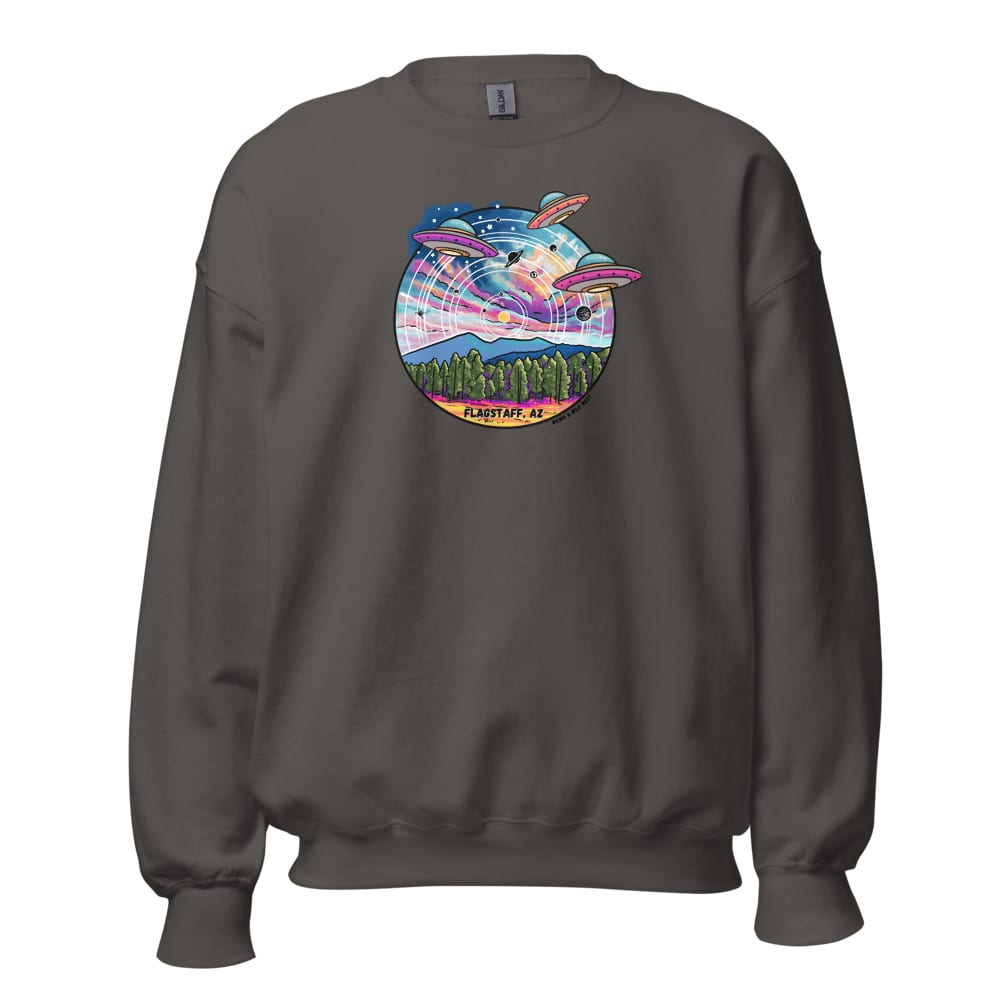 Tourist Season, Right? Sweatshirt — Charcoal, flat front view