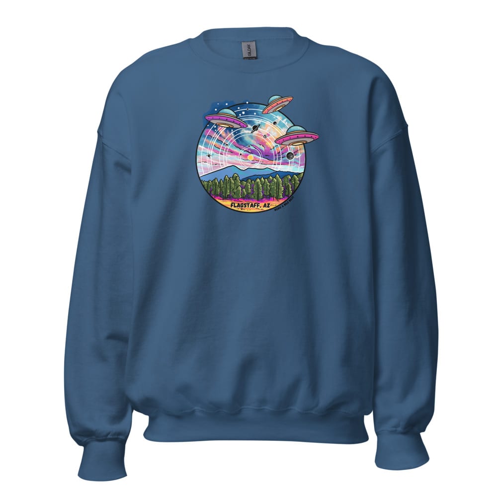 Tourist Season, Right? Sweatshirt — Indigo Blue, flat front view