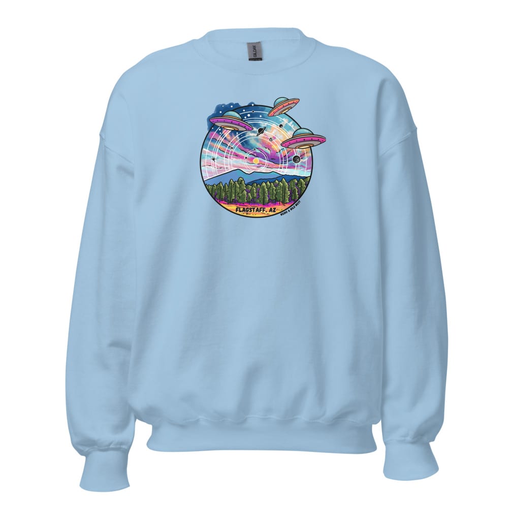 Tourist Season, Right? Sweatshirt — Light Blue, flat front view