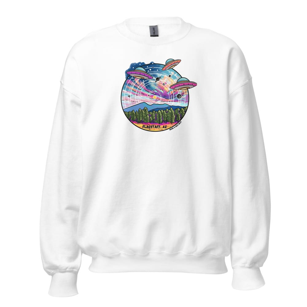 Tourist Season, Right? Sweatshirt — White, flat front view