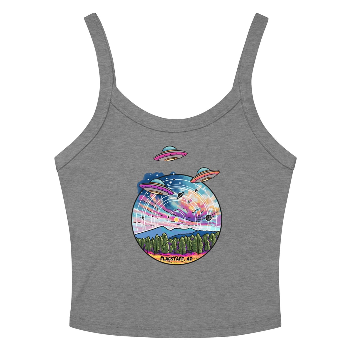 Tourist Season, Right?  tank top — Athletic Heather, flat front view