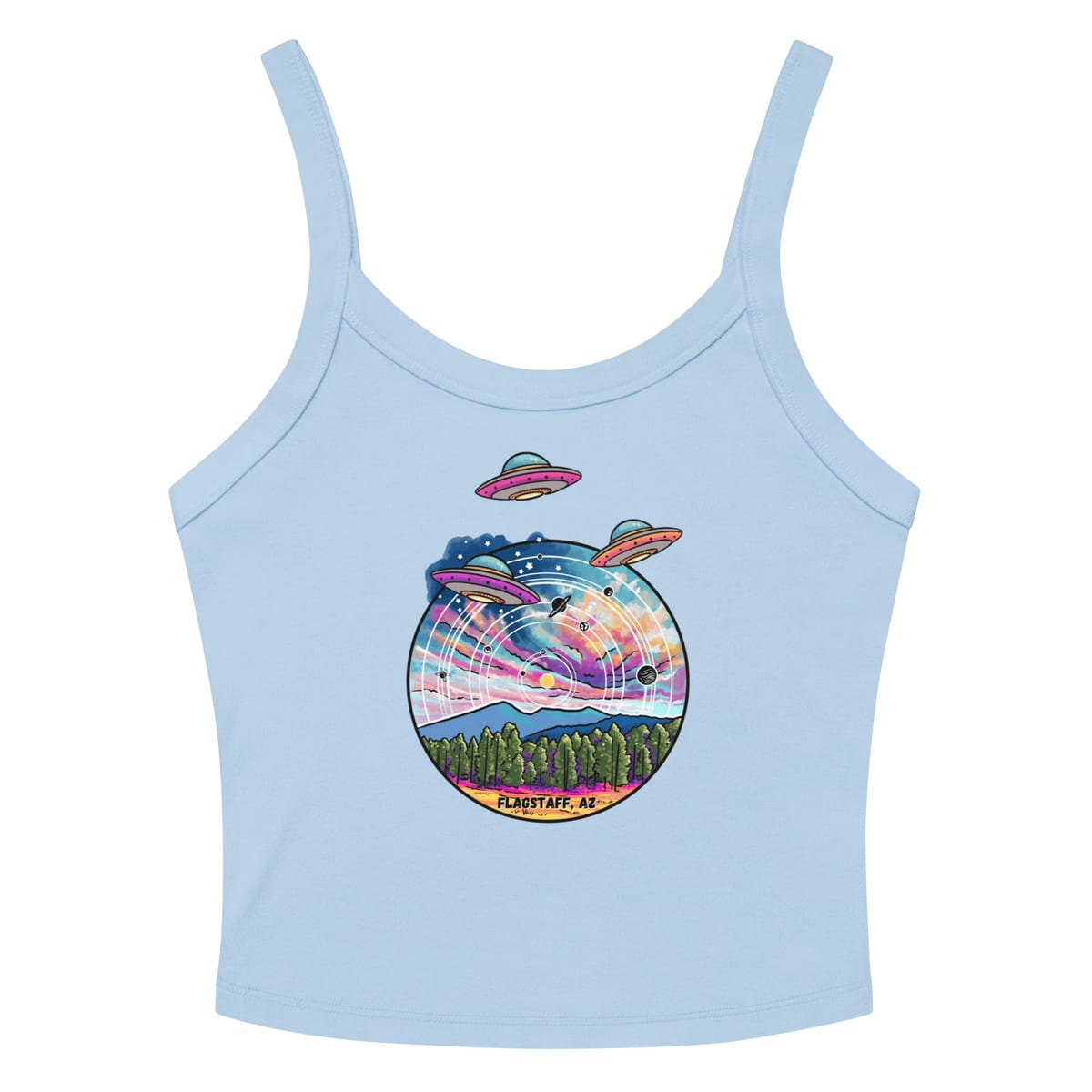 Tourist Season, Right?  tank top — Solid Baby Blue Blend, flat front view
