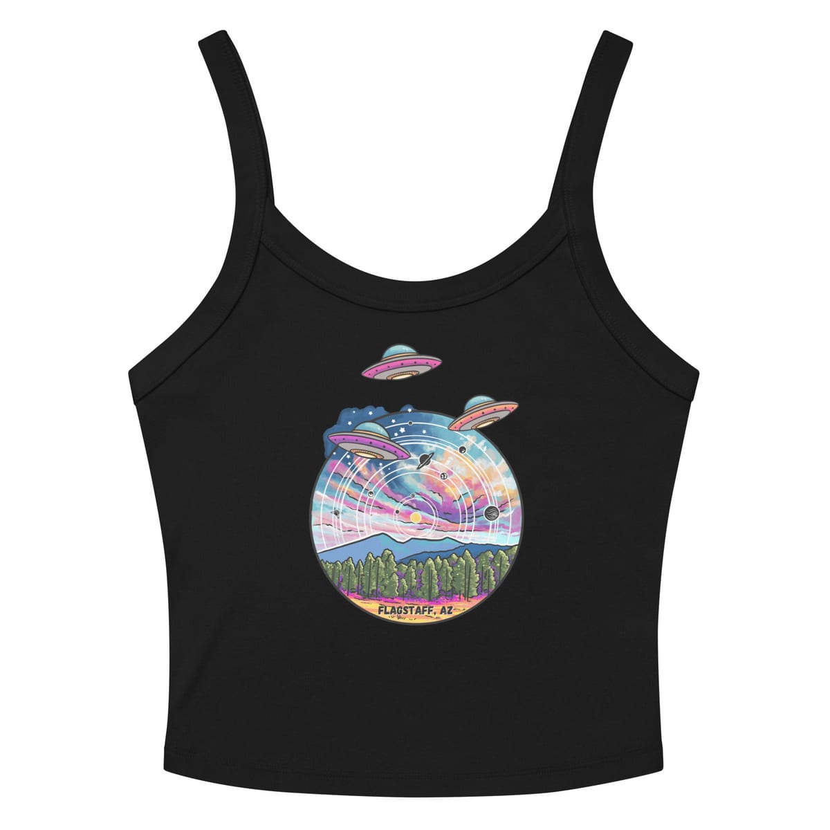 Tourist Season, Right?  tank top — Solid Black Blend, flat front view