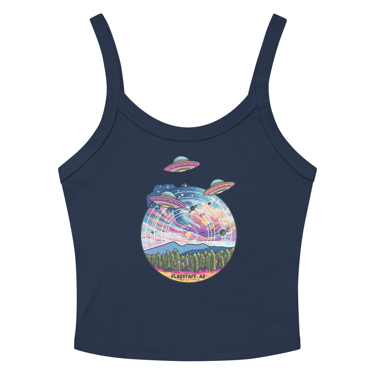Tourist Season, Right?  tank top — Solid Navy Blend, flat front view