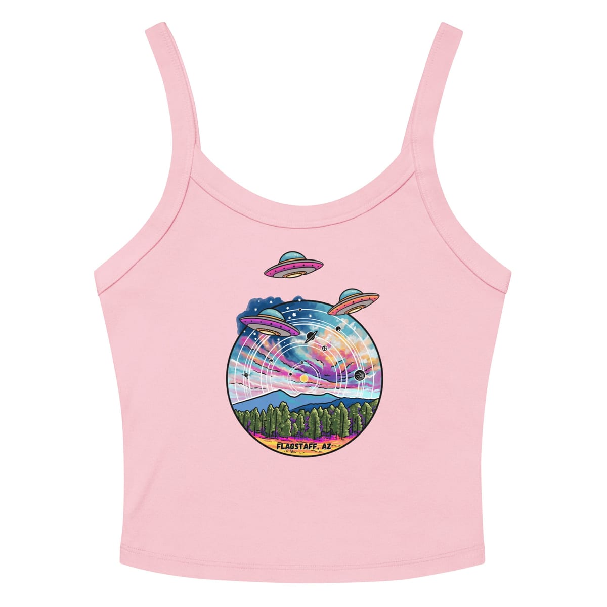 Tourist Season, Right?  tank top — Solid Pink Blend, flat front view