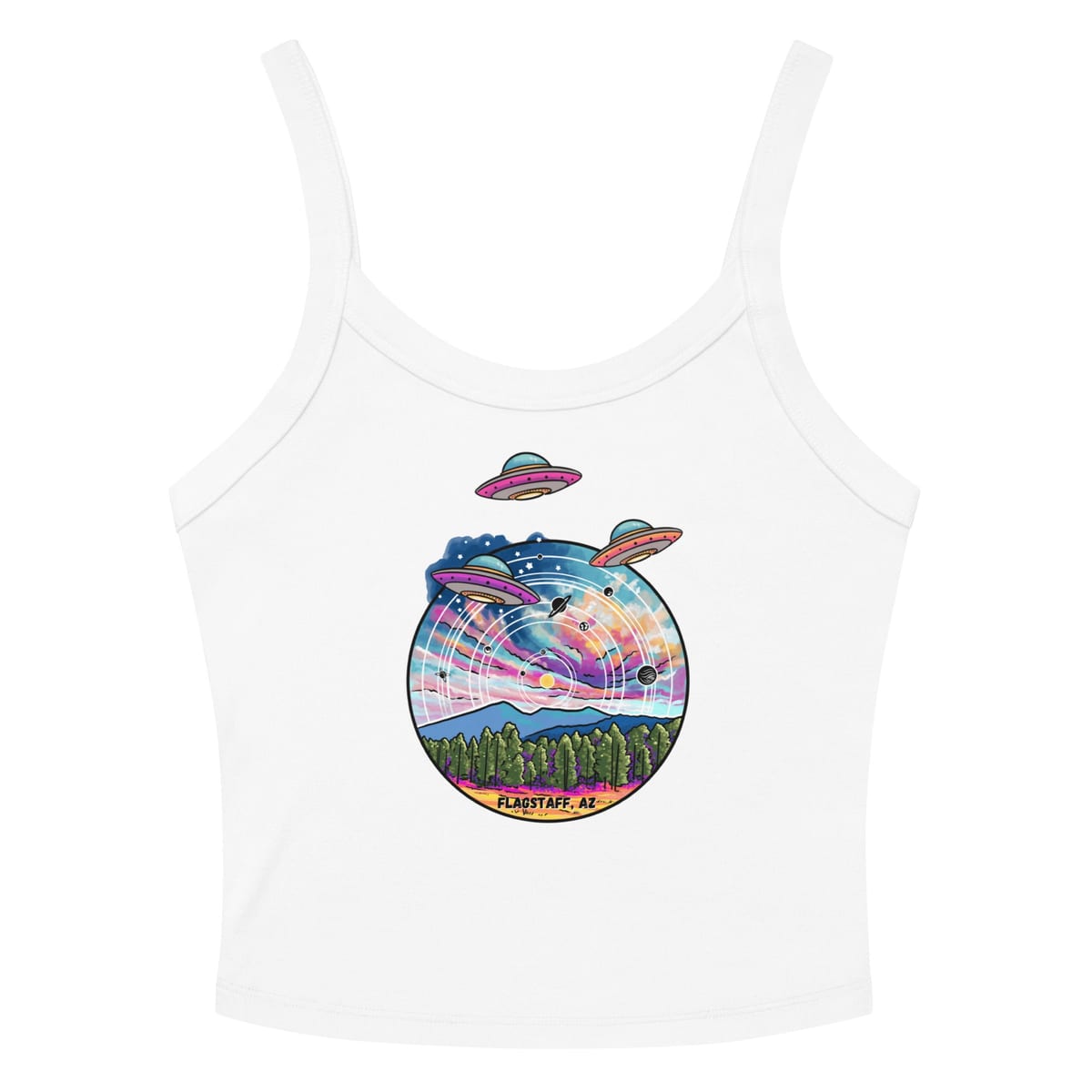 Tourist Season, Right?  tank top — Solid White Blend, flat front view