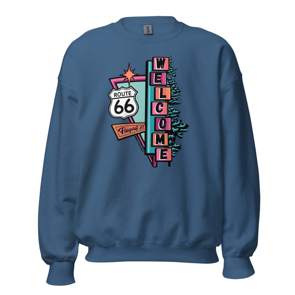 Vibin' On 66 Sweatshirt — Indigo Blue, flat front view
