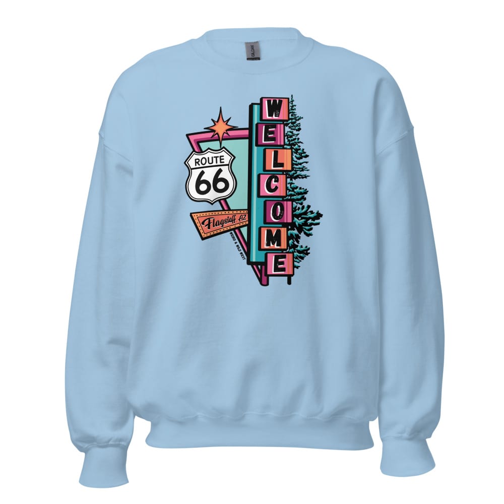 Vibin' On 66 Sweatshirt — Light Blue, flat front view
