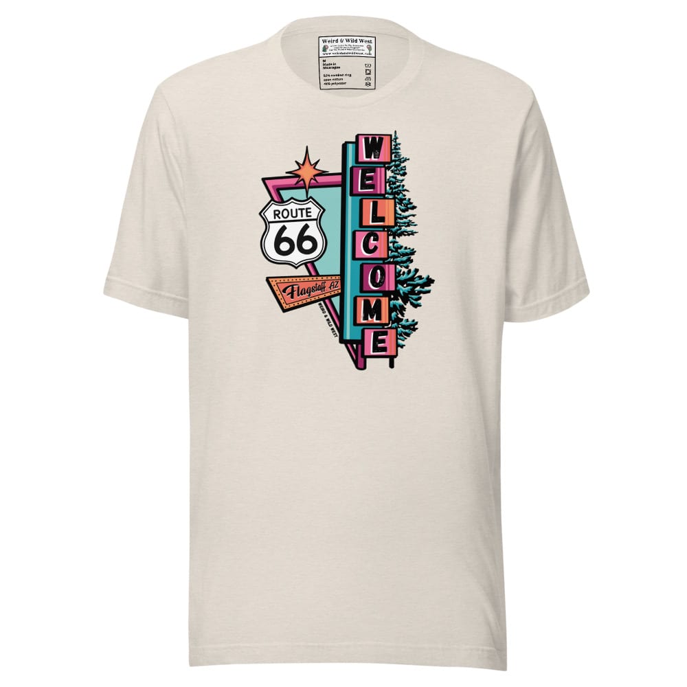 Vibin' On 66 T-shirt — Heather Dust, flat front view