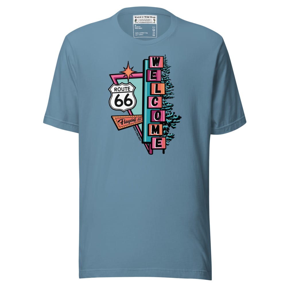 Vibin' On 66 T-shirt — Steel Blue, flat front view
