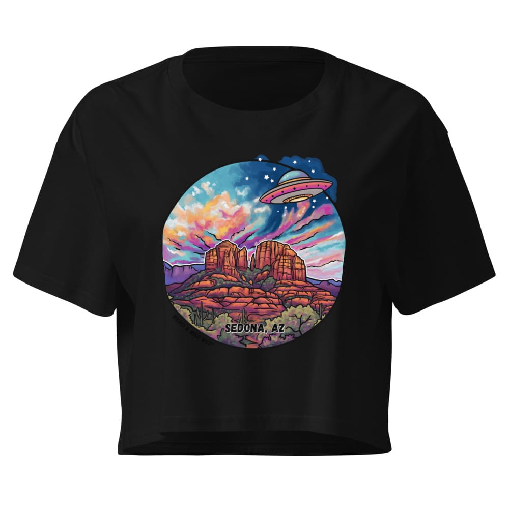Vortex Voyagers Crop Top — Black, flat front view