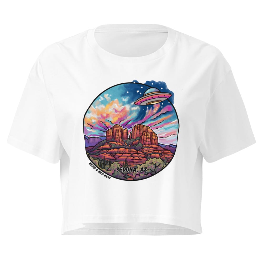 Vortex Voyagers Crop Top — White, flat front view