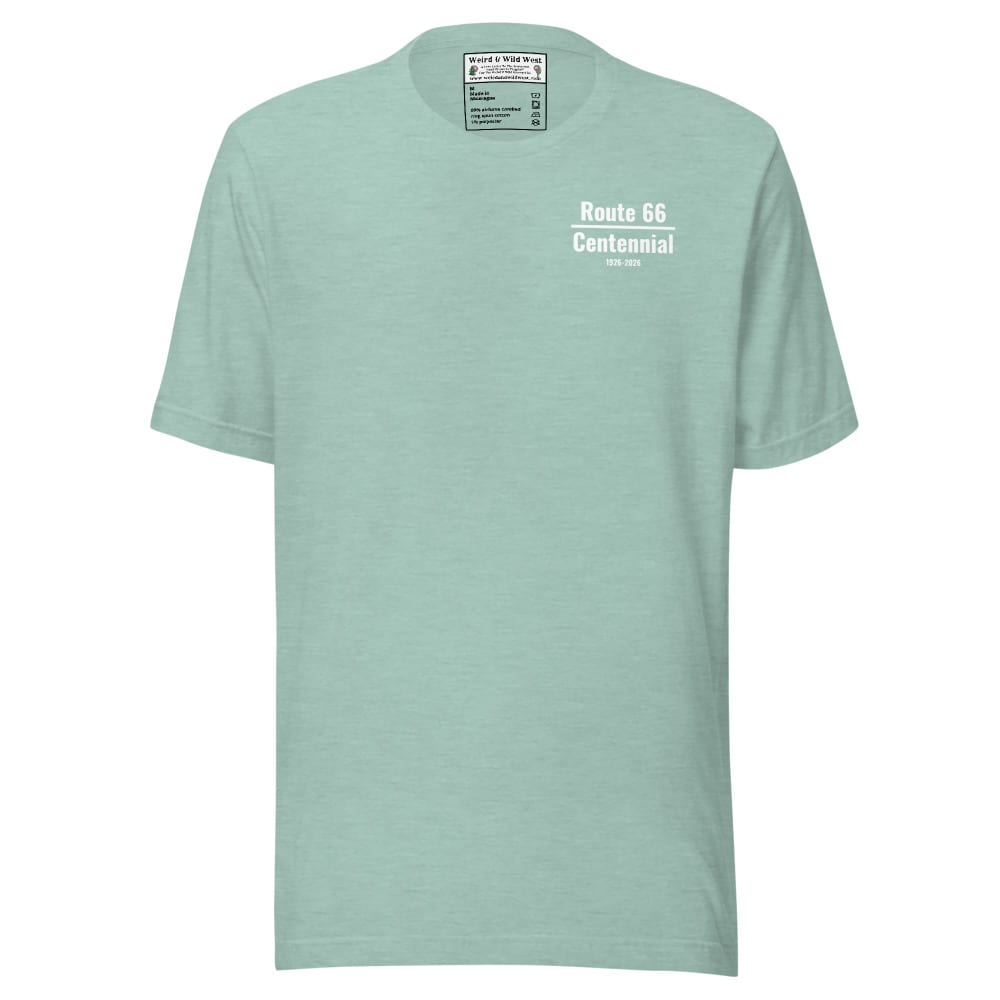 Where to Next (Route 66 Centennial) - T shirt — Heather Prism Dusty Blue, flat front view