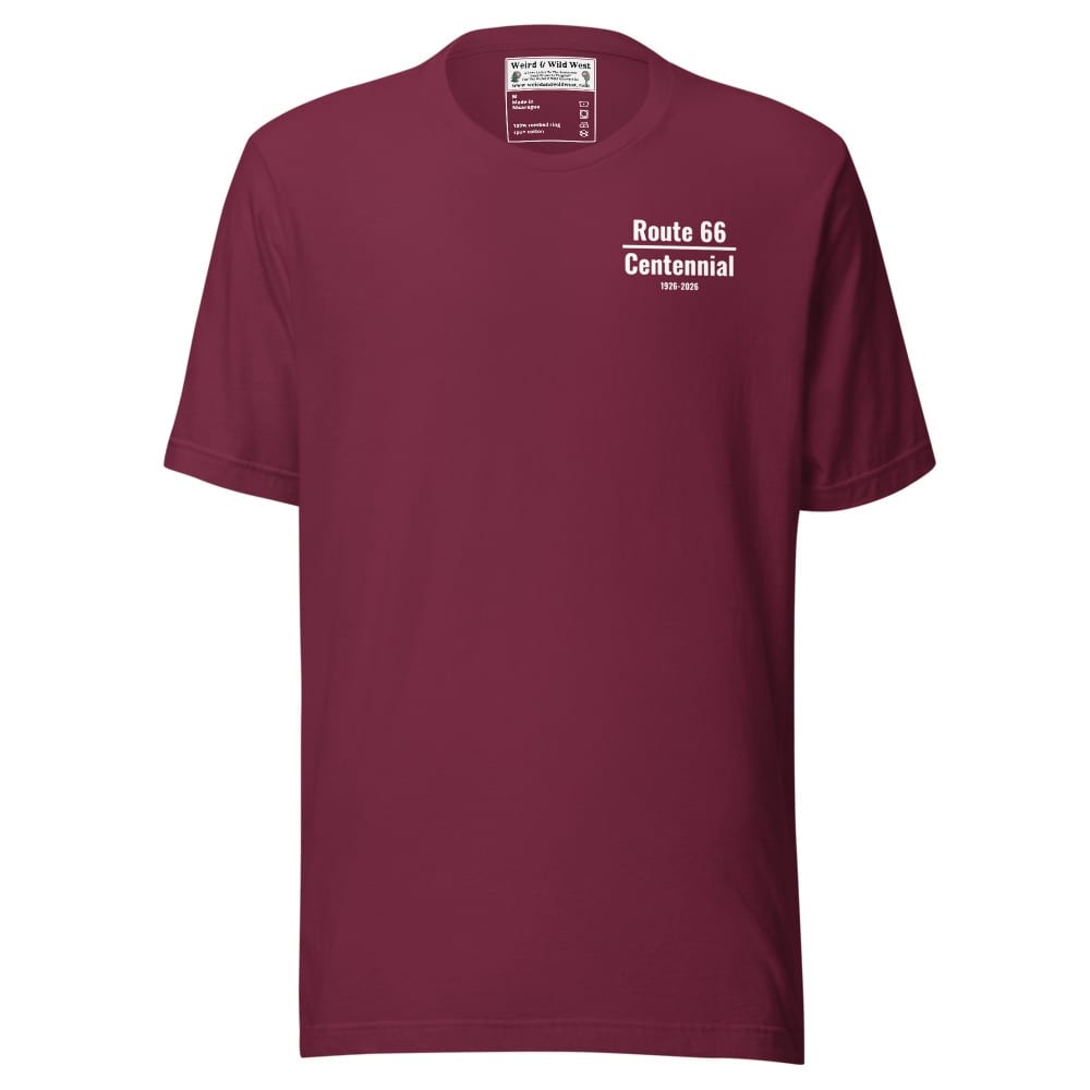 Where to Next (Route 66 Centennial) - T shirt — Maroon, flat front view