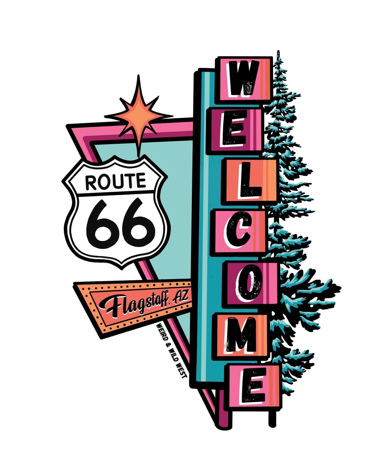 Vibin' On 66 artwork: Route 66 nostalgia, hand-drawn