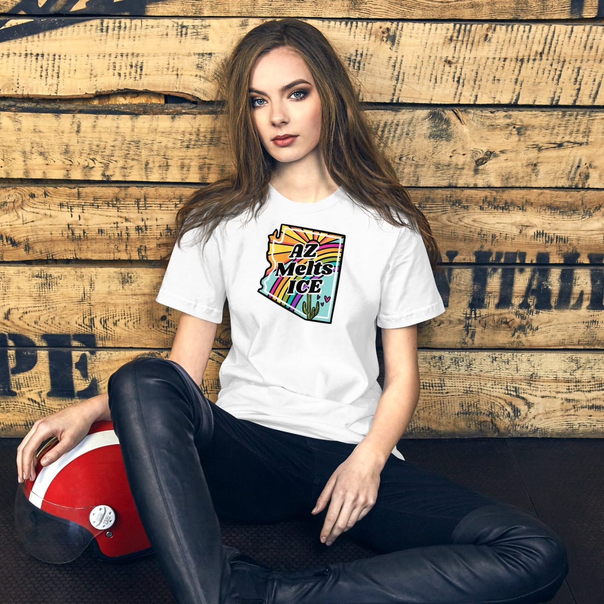 AZ Melts Ice t-shirt in white with original melting-ice artwork