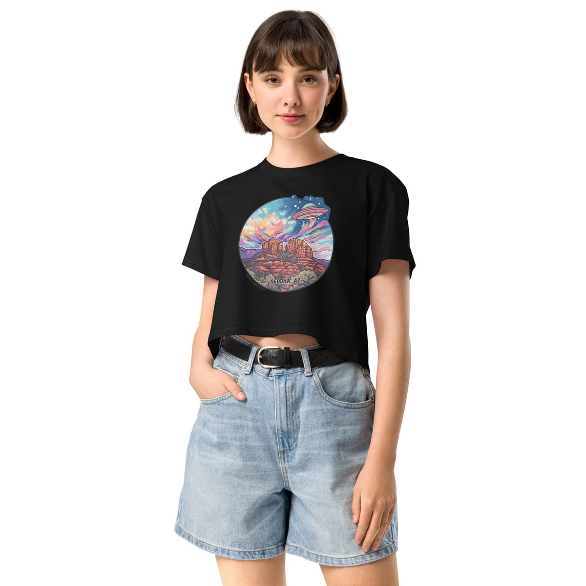 Vortex Voyagers crop top in black
